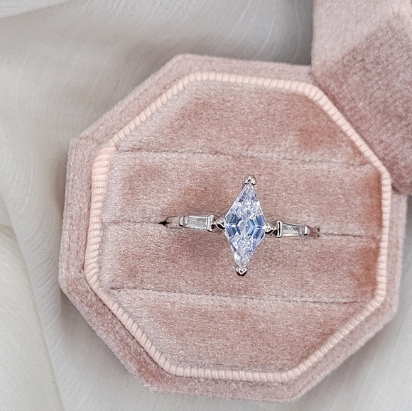 Unique Rhombus-Cut Diamond Ring with Baguette Accents - Picture 1 of 6
